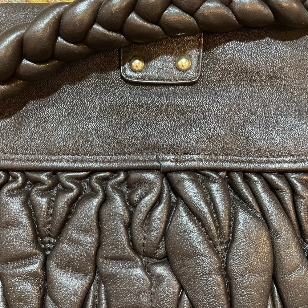 Besso Italian Genuine Leather Chocolate Brown Quilted Shoulder Bag 16”x12”